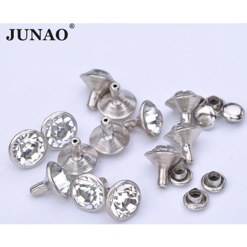 JUNAO 100Pcs Glitter Silver Metal Spikes Studs Rhinestones Rivet Diamond Crystal Stone Strass Buttons For Clothes Decoration