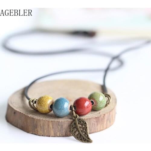 Hand Made DIY Ceramic Necklaces for Women Jewelry Ethnic Style Creative Fashion Accessories Colorful Bead Necklace Rope Chain