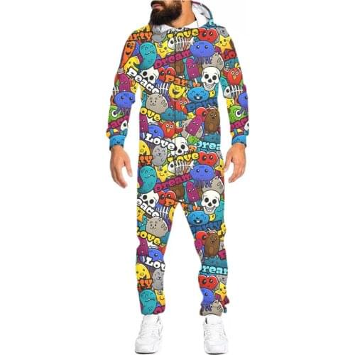 OGKB New Funny Cartoon Graffiti 3D All Over Printed Overalls Hoodies Zipper Cosplay Jumpsuits Winter Streetwear Unisex Clothing