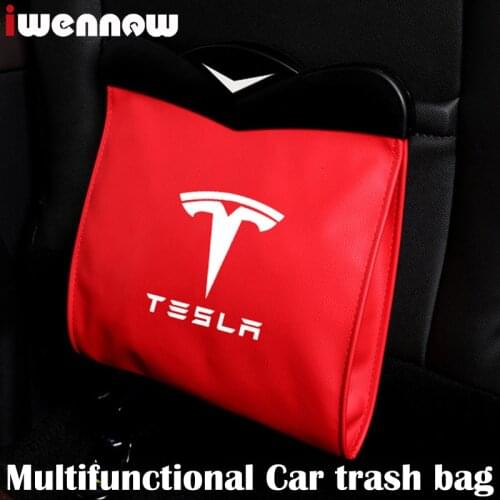 2021 Multifunctional Car Trash Bag For Tesla Model 3 Y S X Anti Kickback Cushion Suspended At The Rear Of The Seat Accessories