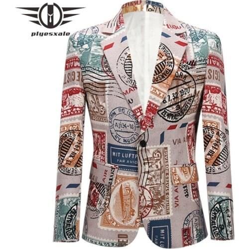 Fashion Brand Mens Printed Blazer Jacket Retro Vintage Blazer For Men Red Lips Letters Pattern Hip Hop Mens Prom Blazers Q616