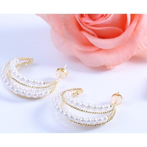 KIVN Fashion Jewelry Geometric Hoop Earrings Simulated Pearl Wedding Bridal Earrings for Women Girls Birthday Party Gifts