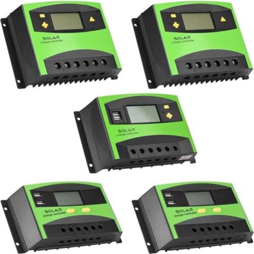 PWM 60A 50A 40A 30A 20A 12V/24V Auto LCD PWM Solar Charge Controller with Dual USB 5V Output Adjustable Solar Regulator