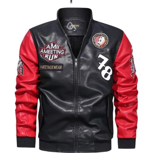 Mens Embroidery Leather Jacket 2021 New Men Stand Collar Baseball Uniform Jackets Coat Male Winter Warm Bomber Coats Outerwear