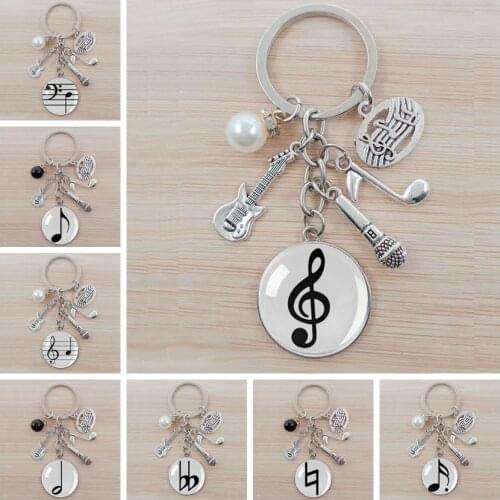Musical instrument piano note symbol key chain key ring sharp logo treble bass clef icon flat key ring music lover jewelry gift