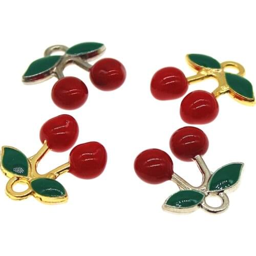 10pcs Cute Fruit Enamel Series Cherry Charms Pendant For Jewelry Making DIY Bracelet Earrings Necklace Girls Findings