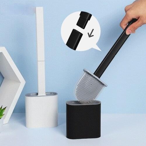 Silicone Toilet Brush and Holder Set No-Slip Removable Handle and Bendable Brush Head Wall Mounted Cleaning Kit WC Accessories