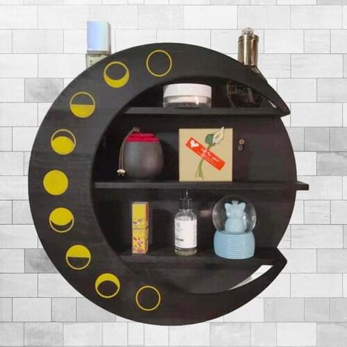 Bohemian Painted Moon Shape Wall Shelf Retro Simple Wooden Deco Shelf Home Living Room Bedroom Art Collection Display Stand