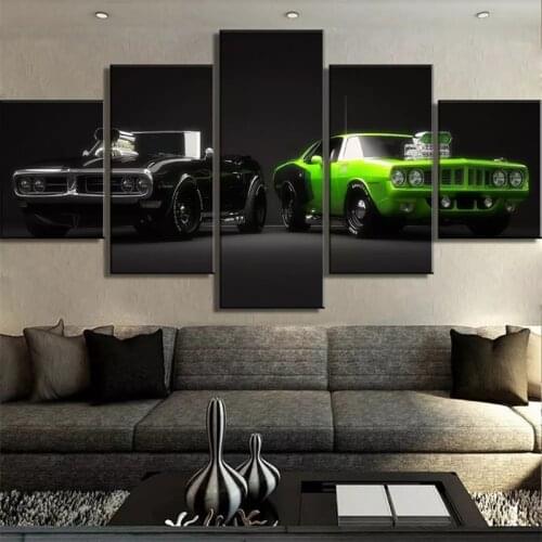 Wall Art Canvas 5 Piece Hd Print Black Green Car Posters Pictures Home Decorative Framed Modern Living Room Decoration Paintings