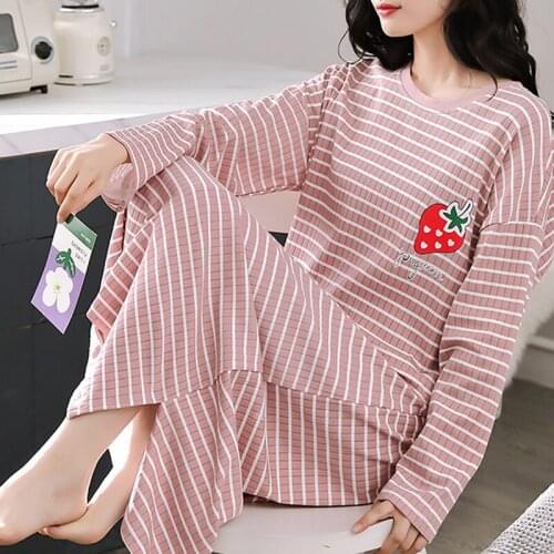 Women Nightgowns 2021 New Arrival Spring And Autumn Cotton Female Nightdress Long-Sleeve Sleepwear Stripe Korean Style Q13