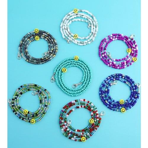 70cm New Smiley Face Colorful Beads Glasses Chain Masks Rope for Women Girls Sunglasses Lanyards Hanging Neck Mask Strap Eyewear