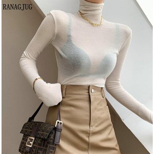 Autumn And Winter 2021 New Women Clothes Korean Fashion Solid Turtleneck Sexy Corset Bottomed Shirt Thin Ladies Elegant Blouses