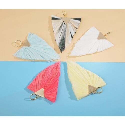 New Design Handmade Lafite Tassel Earring for Women Boho Multicolor Triangle Geometric Raffia Dangle Earring Party Jewelry Gifts