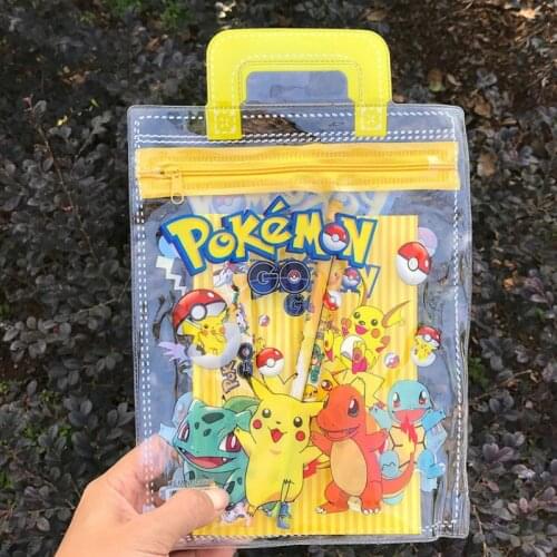 Pokemon Pikachu Capacity Pencil Case Set Children Cute Kawaii Cartoon School Box Pencils Supplies Stationery Set Eraser Ruler