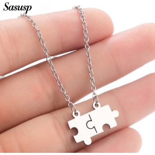 Sasusp Irregular Geometric Puzzle Necklace For Women Men Cute Stainless Steel Necklaces Chain Lovers Jewelry Gift 2019