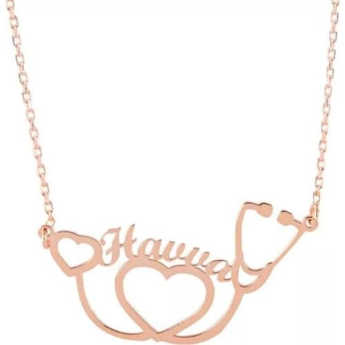 Personalized Stethoscope Name Necklaces For Women Nameplate Jewelry Stainless Steel Custom Heart With Letter Necklace Collier
