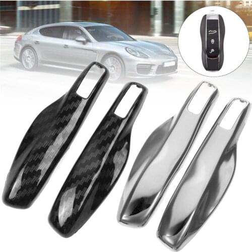 A Pair Car Key Case Cover Shell Carbon Fiber Chrome Color For Porsche Cayenne Macan 911 Boxster Cayman Panamera