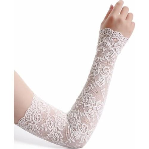 Newest Summer Women Sexy Lace Covered Arm Sleeve Sunscreen Long Lace Fingerless Mittens Elastic Sleeve Ladies Cycling Gloves