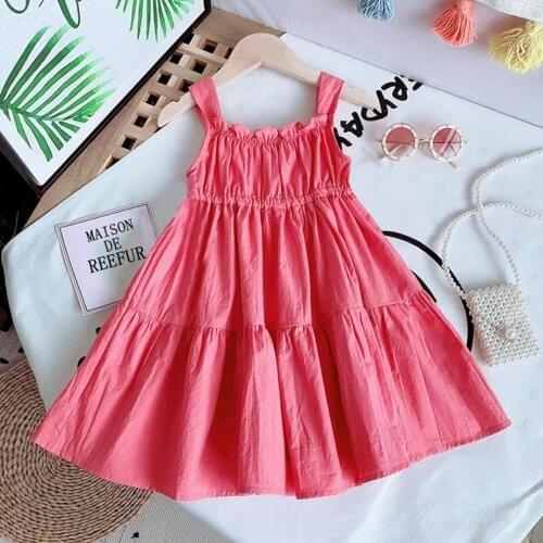2021 Baby Girl Pure Color Dress Kids Childrens Clothing Sleeveless Condole Belt Dresses For Girls Daily Holiday Vesitido