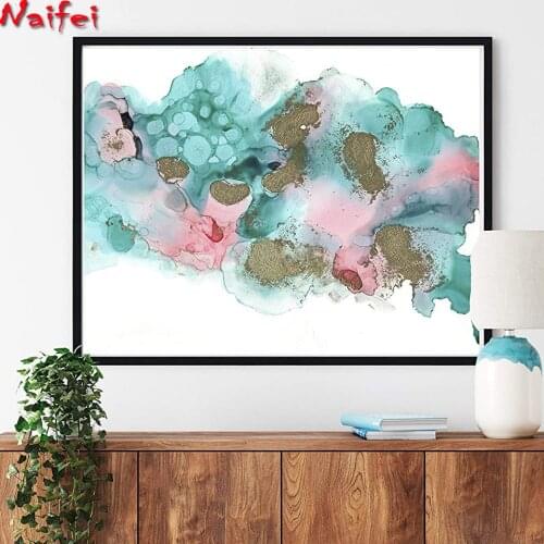 Full Square/Round Diamond Painting Boho Decor Abstract Teal,5D DIY Diamond Embroidery Turquoise and Pink Wall Art Decorations