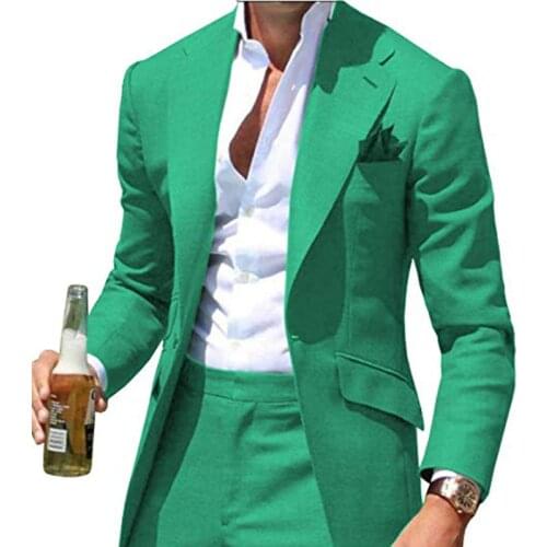 2020 Latest Design Mens Dinner Suit Groom Tuxedos Groomsmen Wedding Suits Blazer for men Trendy Green (jacket +Pants) terno