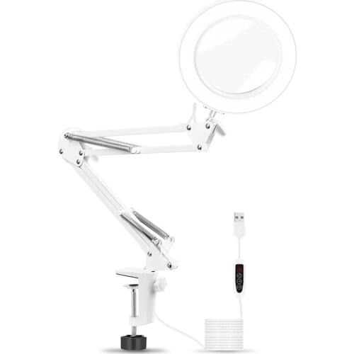 Practical LED White Magnifier Lamp Folding Long Arm Clip Eye Protection Lamp Usb Reading Book Lamp Magnifying Glass Lamp