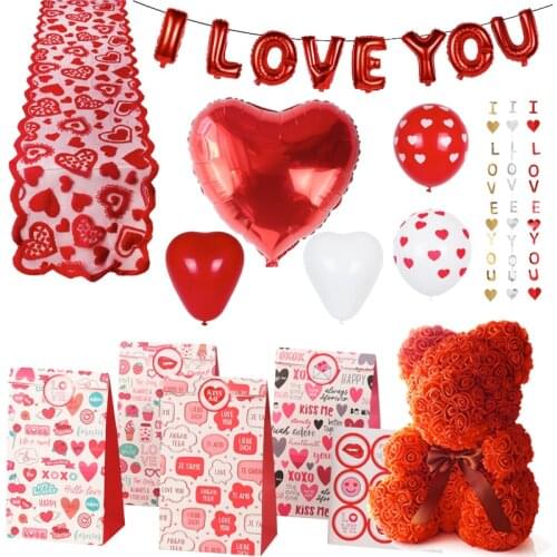 Romantic Wedding I Love You Heart Shape Latex Balloons Rose Bear Valentine Day Wedding Engagement Decoration Bride Pink Gift Bag