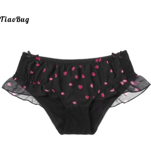 Cute Women Student Cotton Soft Briefs Elastic Waist Strawberry Print Bowknot And Ruffle Mesh Adorned Panties Underwear