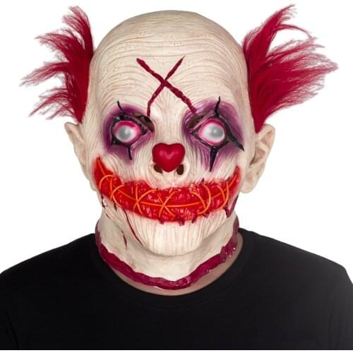 Halloween Scary Clown Latex Mask LED Light Headgear Haunted House Party Horror Tricky Props