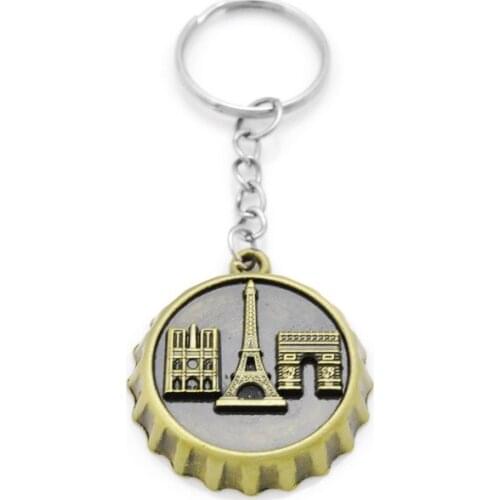 Bottle Cap souvenir Key Chains for Boys Gift Eiffel Tower Arc de Triomphe Notre Dame de Paris Keychain for Male Wine Cap Gift