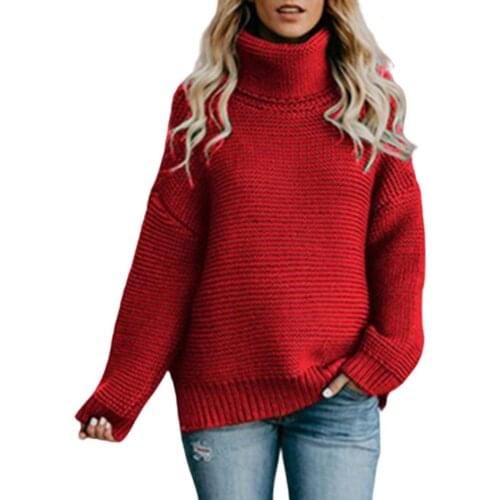 Autumn Winter Sweater Women Long Sleeve Turtle Neck Casual Knitted Pullover Sweater Top Oversize