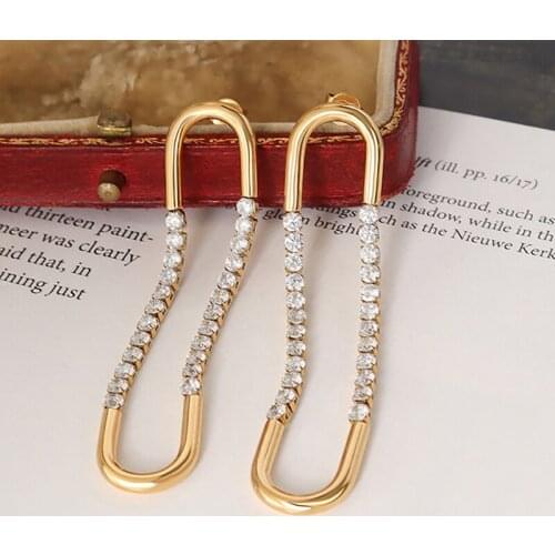 French Choker Zircon Exaggerated U-shaped Earring for Women Titanium Steel Statement Girl Trendy Jewelry Accessories Kolczyki