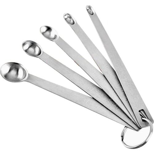 Convenient 5 In 1 Measuring Spoon Set Mini Stainless Steel Spoon Baking Spoon Kitchen Measuring Accessories Kitchen Supplies