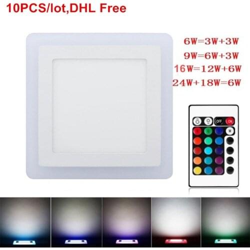 Ultra Slim 6W 9W 16W 24W Square LED Panel Light Concealed Dual Color Cool White+Blue/Red/Pink/RGB Lamp Downlight AC100-265V