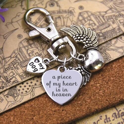 High quality keychain with 20mm stainless steel heart charms " paw print, pet loss, rainbow bridge" with love my dog charms