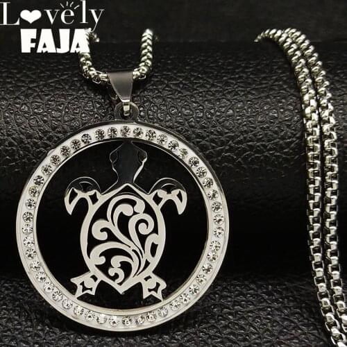 2021 Fashion Turtle Crystal Stainless Steel Chain Necklace for Women Silver Color Statement Necklace Jewelry bijoux femme N143