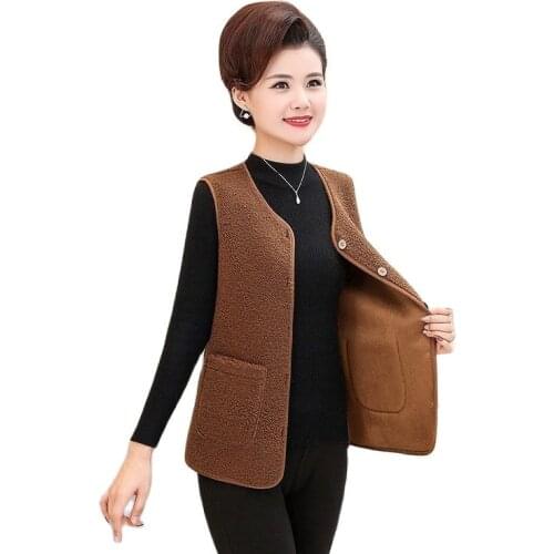 Mother Imitate lambswool Vest 2021Middle-aged Female Autumn Winter Short One Piece Of Fur Coat Women Warm Sleeveless Jacket 5XL