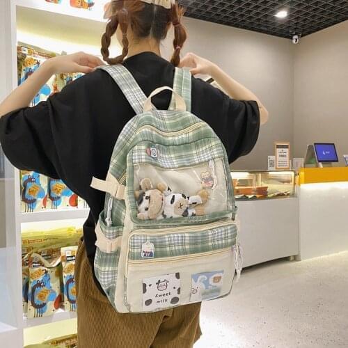 Female Plaid Panelled Backpack Women Small Fresh School Bag for Teenage Girls Harajuku School Shoulder Backpack Bag Ladies New