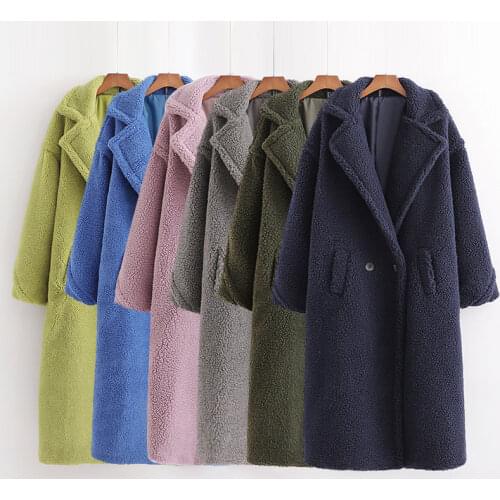 Winter New Lamb Wool Loose Coat Womens Turn-down Collar Long Sleeve Casual Solid Teddy Coat Lamb Fur Coat Outerwear Fourrure