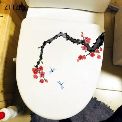 ZTTZDY 23.5×20.6CM Classical Dragonfly Plum Blossom Branch Toilet Cover Decor Creative Wall Stickers T2-1092