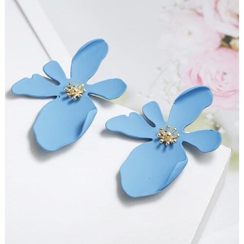 Matte Green Black Pink 1Pair Flower Statement Earrings Geometric Stud Earrings For Women Crystal Luxury Wedding Gift