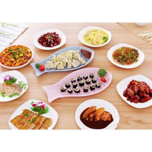 1PC Wheat Straw Fish Shaped Dumpling Plate Creative Dumpling Dishes With Vinegar Dish Sushi Plate Drain Pan OK 0552