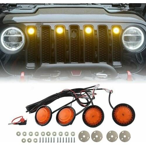4X Raptor Style Amber Lens Grille LED Lights for Jeep Wrangler JL 2018-2020