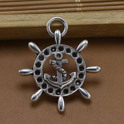 ANGRLY 10pcs 33*28mm Have Hook Up Ancient Silver Alloy Rudder Pendant DIY Handmade Material Pendant Accessories Metal Crafts