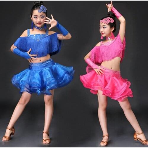 Tassel Ballroom Dancing Dresses Skirt Kids Fringe Children Professional Latin Dance Dress for Girls Salsa Cha Cha Samba Tango