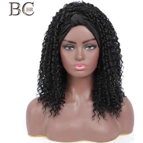 BCHR African Turban Wig Wrap and Curly Wig Linked Headband Wigs Box Braids Synthetic Head Wrap Wig