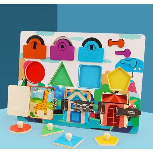 Montessori Busy Board Lock Box Children’s Early Education Toys Color Shape Cognitive Unlocking Toys Gifts For Boys And Girls