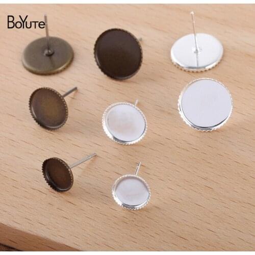 BoYuTe (100 Pieces/Lot) Fit 8MM 10MM 12MM Cabochon Earring Setting Diy Stud Earring Blank Tray Base