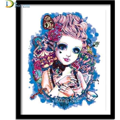 Diy Diamond Painting Mosaic "Cartoon Big Eyes Girl" Cross Stitch 5D Embroidery Diamond Kits Crown Flowers Square Round Drill
