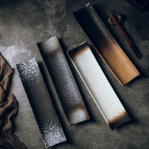 Japanese-style long plate creative rectangular plate sushi plate black simple long plate restaurant tableware supplies